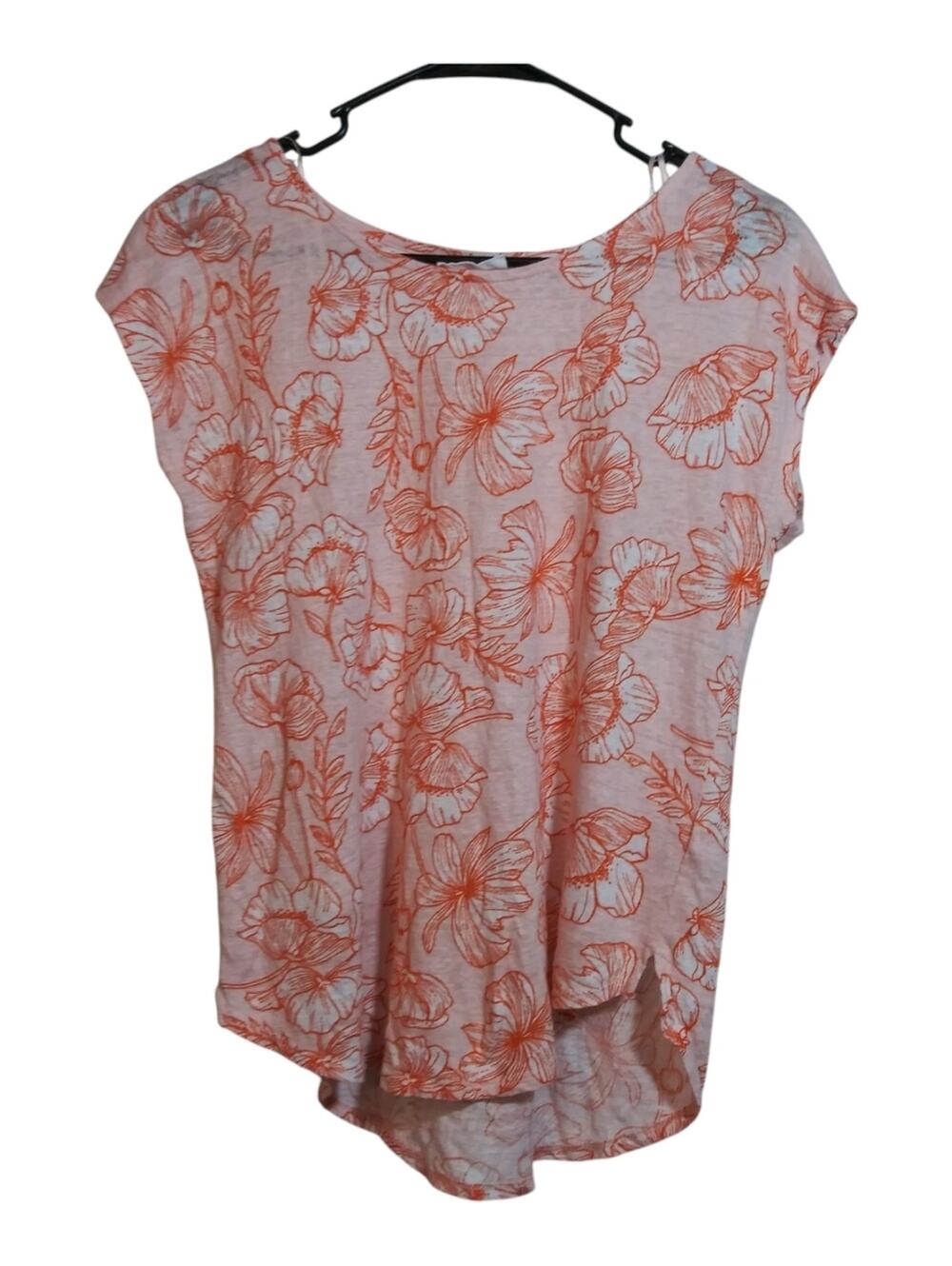 Cynthia Rowley Linen Coral Floral Short-Sleeve Top Natural Lightweight Size M